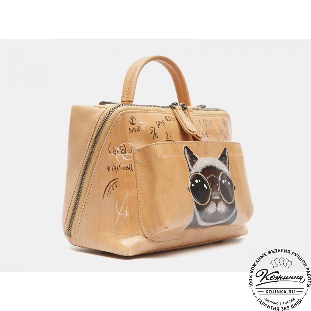 Женская кожаная сумка "Крис" "Кот в очках"